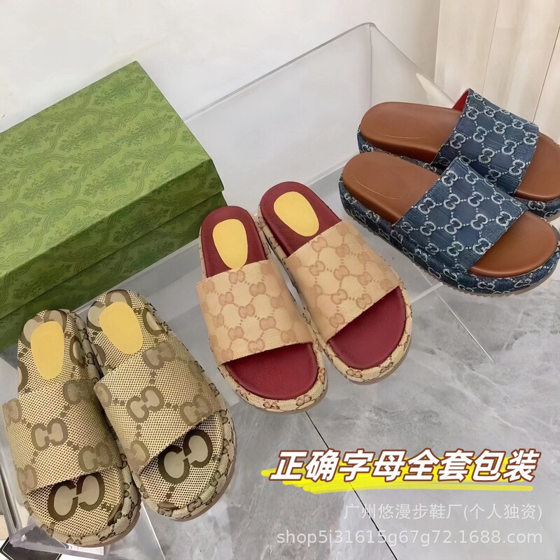 Foreign Trade g Brand Classic Retro Slippers for Women, Summer Versatile Embroidered Letter Design, European and American Fashion Thick-Soled Couple's Slide Sandals Foreign Trade g Brand Classic Retro Slippers for Women, Summer Versatile Embroidered Letter Design, European and American Fashion Thick-Soled Couple's Slide Sandals