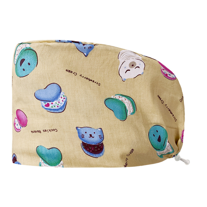 Gorro redondo de algodón puro para hombre y mujer, gorro bonito con estampado de UCI quirúrgico y hebilla, gorro de trabajo ajustable para médico y Hospital, gorro de enfermera