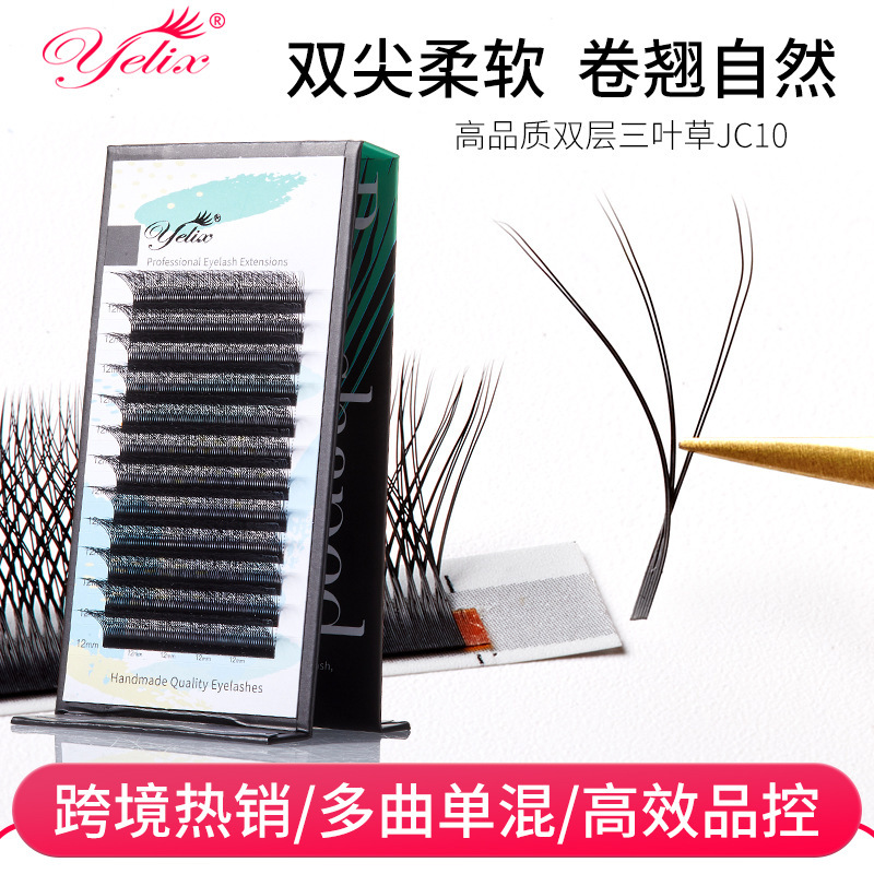 Fábrica de pestañas falsas en forma de W, injerto de doble párpado de floración 6D, doble capa de trébol al por mayor