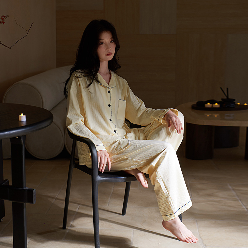 莫代尔高档时尚睡衣女士春秋长袖开衫轻奢设计感家居服纯色可外穿|undefined