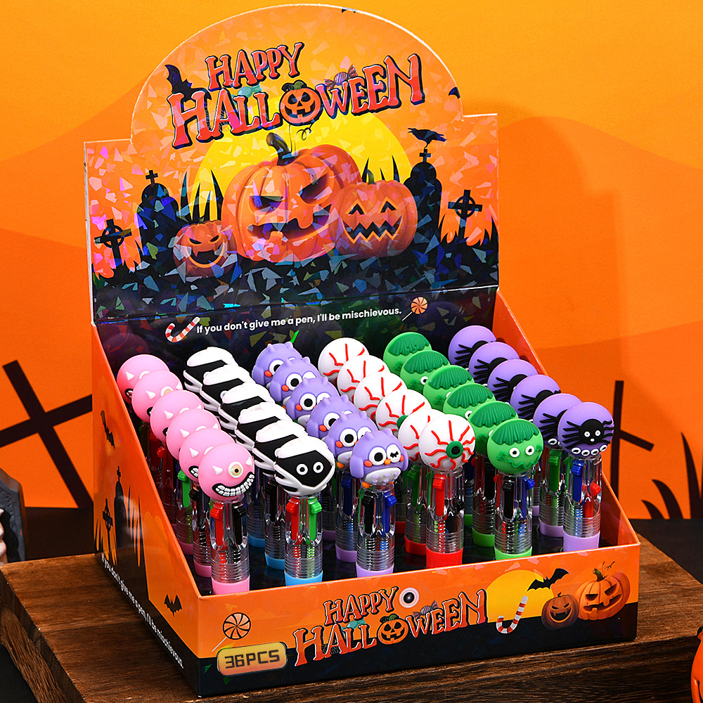 Ventas transfronterizas calientes de Halloween bolígrafo de cuatro colores mini serie de dibujos animados lindos bolígrafo de color para estudiantes papelería bolígrafo de regalo