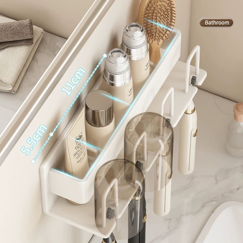 White toothbrush, electric mouthwash, wall storage system, set