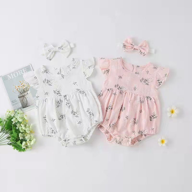 2022 summer new pattern Infants Jacquard weave Flying sleeve one-piece garment Small leaves Infants triangle Bodysuit Flower