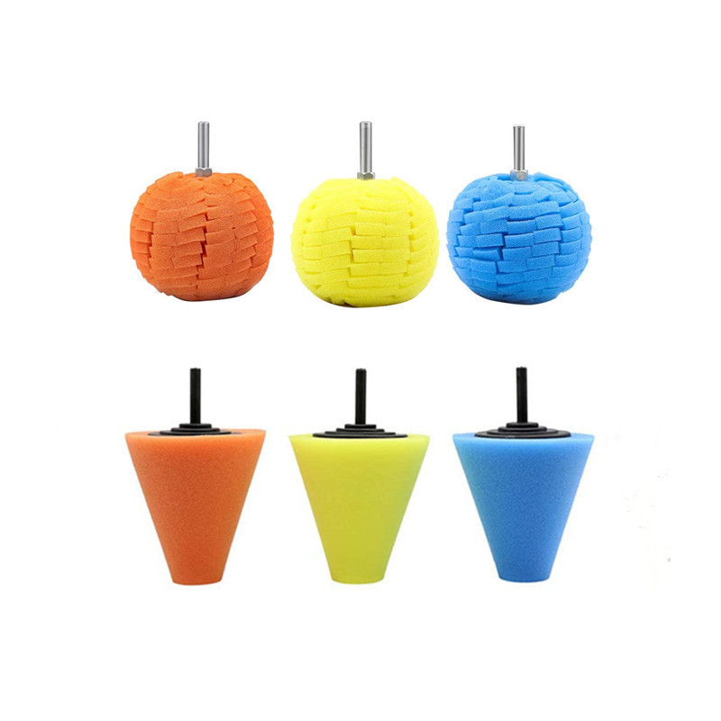 Venta al por mayor detalles de belleza coche cero pulido esponja cónica pulido rueda cubo medio malla esponja cepillo mango diámetro 6mm