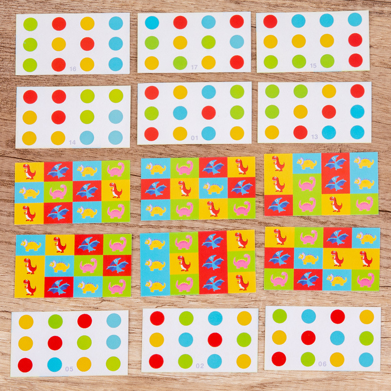 Dinosaurio de cuatro colores juego de madera de doble cara Montessori iluminación ayudas didácticas desarrollo de inteligencia juguetes educativos de educación temprana para niños