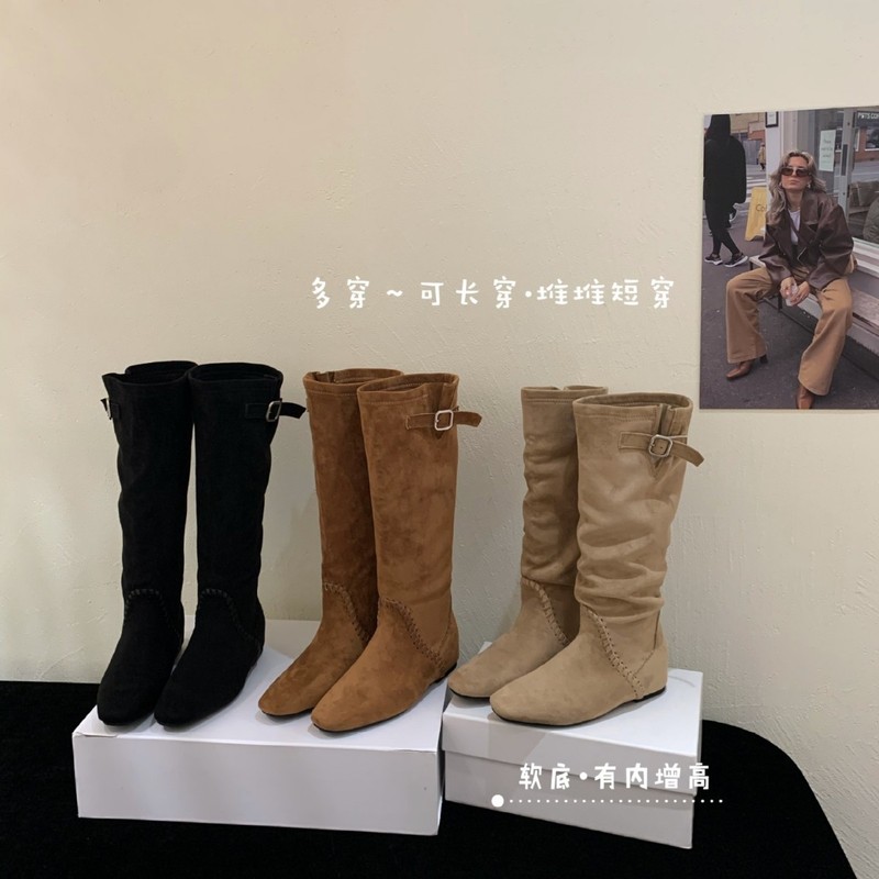 A80-77~内增高~法式不过膝长靴女靴子2025年秋冬新款高筒堆堆靴|undefined