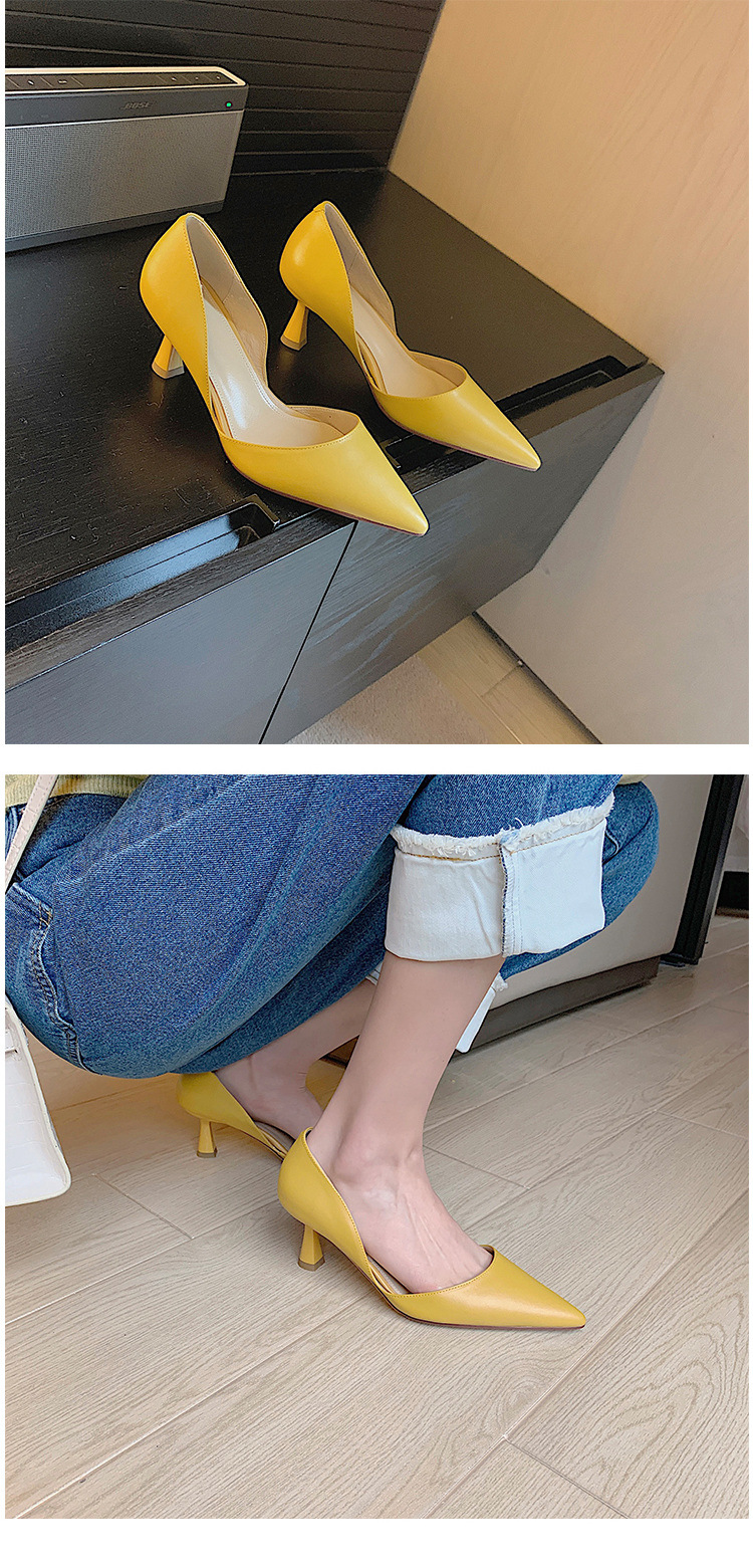 Giày cao gót nữ mũi nhọn gót nhọn da bò miệng nông kiểu đơn giản — Màu be chi tiết 11