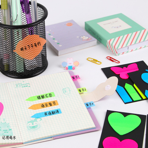 PET fluorescent color transparent sticky notes bar index stickers students use arrow message label stickers