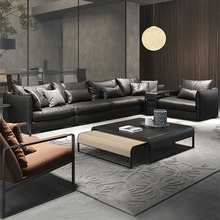 意式极简真皮沙发香奈尔大平层黄牛皮客厅转角组合设计师丛林家具
