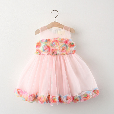 缨衣贝 中小女童2021夏季新款立体花韩版无袖网纱连衣裙一件代发|ru