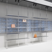 鞋店鞋架展示架上墙立柱子组合不锈钢银色拉丝鞋货架服装店包包架