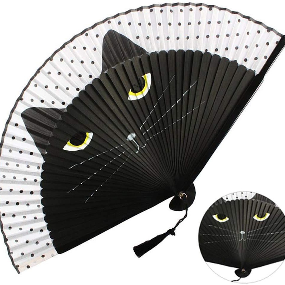 Mango de pintura de aerosol gato ventilador plegable japonés ventilador plegable chica dibujos animados Totoro ventilador imitación seda creativo japonés artesanía ventilador