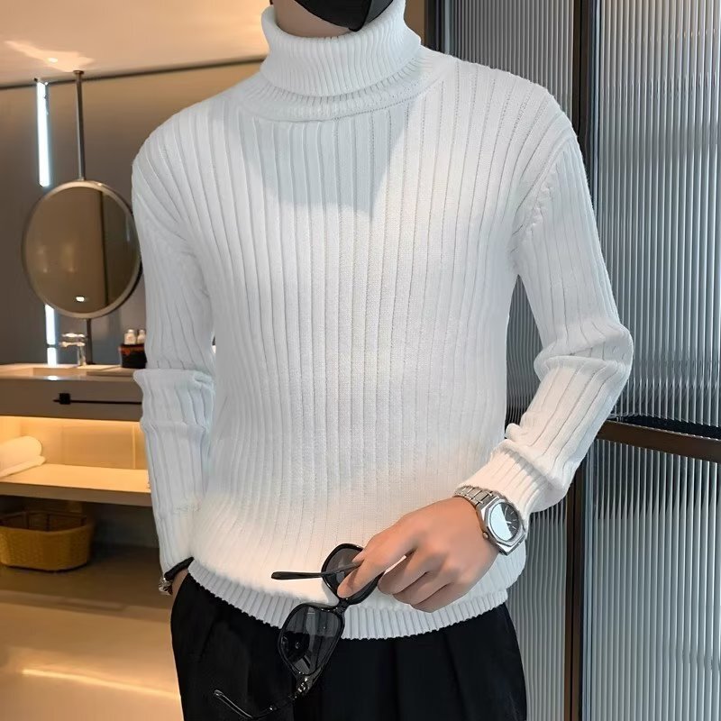 2025 Men's Turtleneck Sweater Autumn and Winter Trendy Slim Bottoming Sweater Youth Warm Long Collar Solid Color Sweater