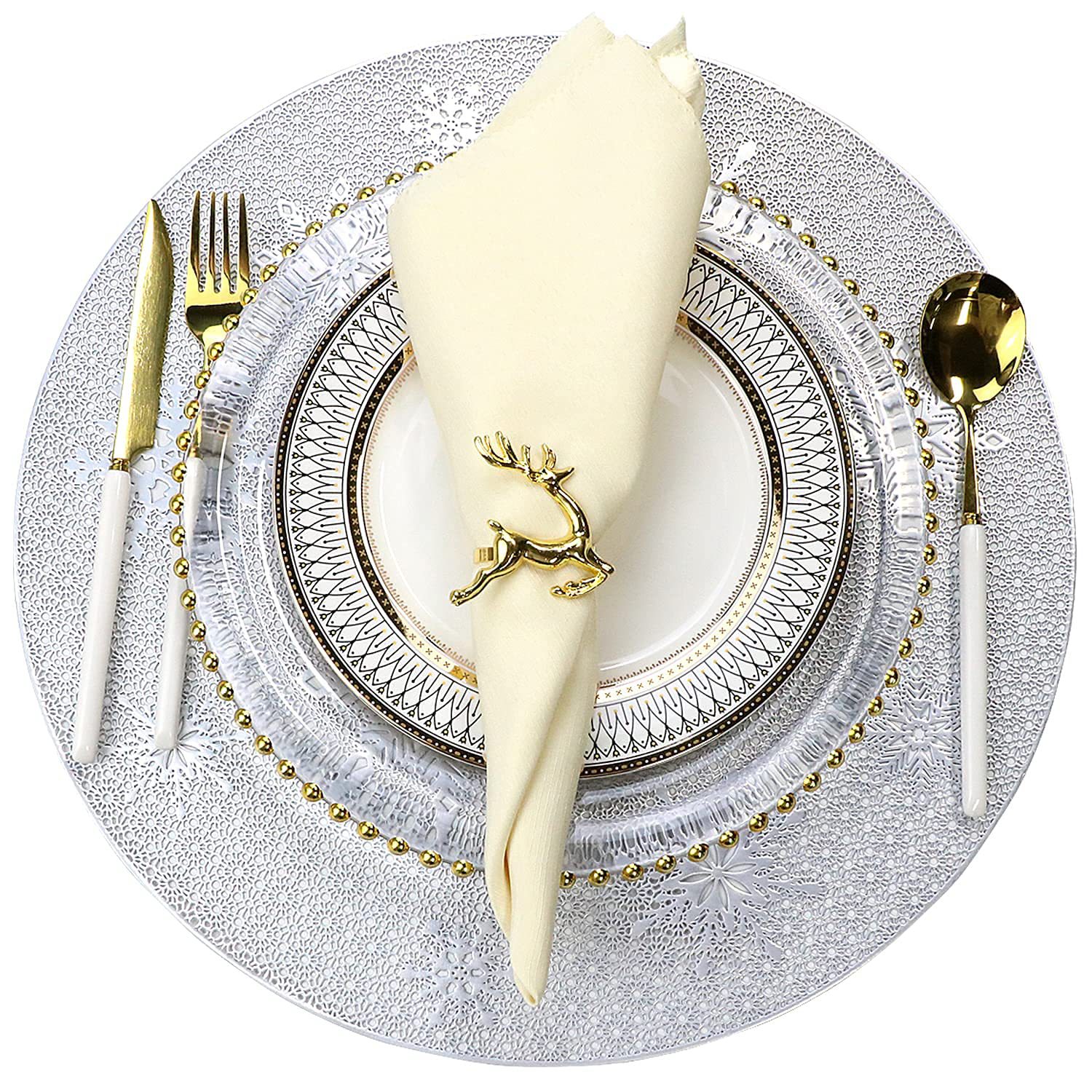 Ronda de copo de nieve dorado mantel hueco de oro plata antideslizante estera de mesa estera montaña estera de aislamiento decorativo occidental mantel al por mayor