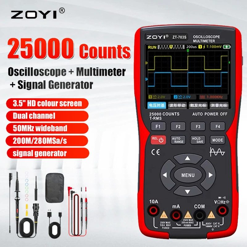 Zhongyi ZT703S осциллограф-мультиметр высокоточный двухканальный 50 МГц цифровой осциллограф источник сигнала авто ремонт