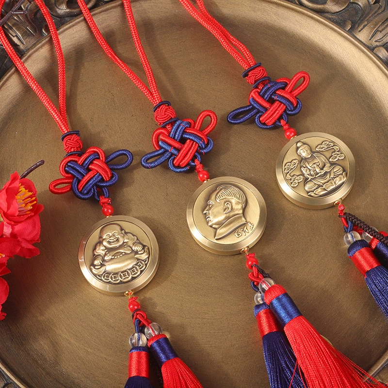 Новый ручной работы китайский узел с двойной кисточкой медный Председатель автомобильный кулон Гуаньинь Будда фэн-шуй пять императорских денежных украшений