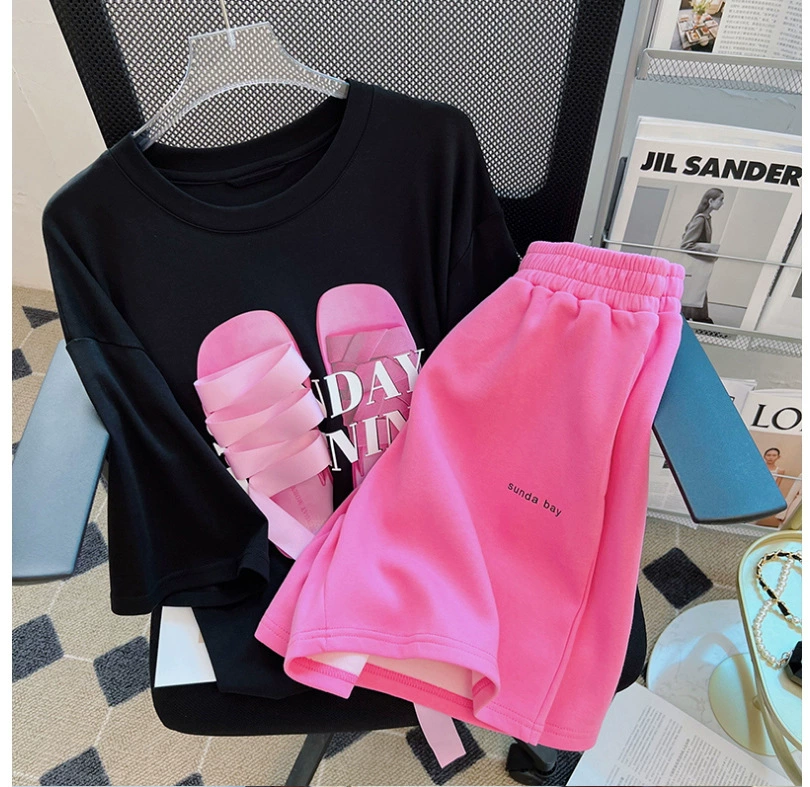 2023 Летний Новый нишевый спортивный костюм в Корейском стиле, повседневные универсальные шорты, с короткими рукавами из двух предметов, модные женские