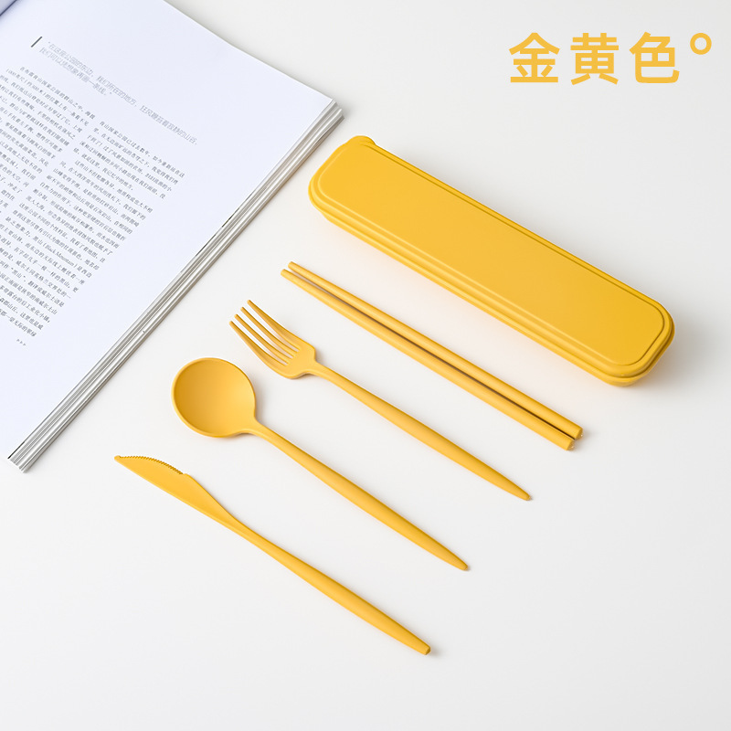 Set portátil de cubiertos de paja de trigo, 4 piezas, para estudiantes y viaje