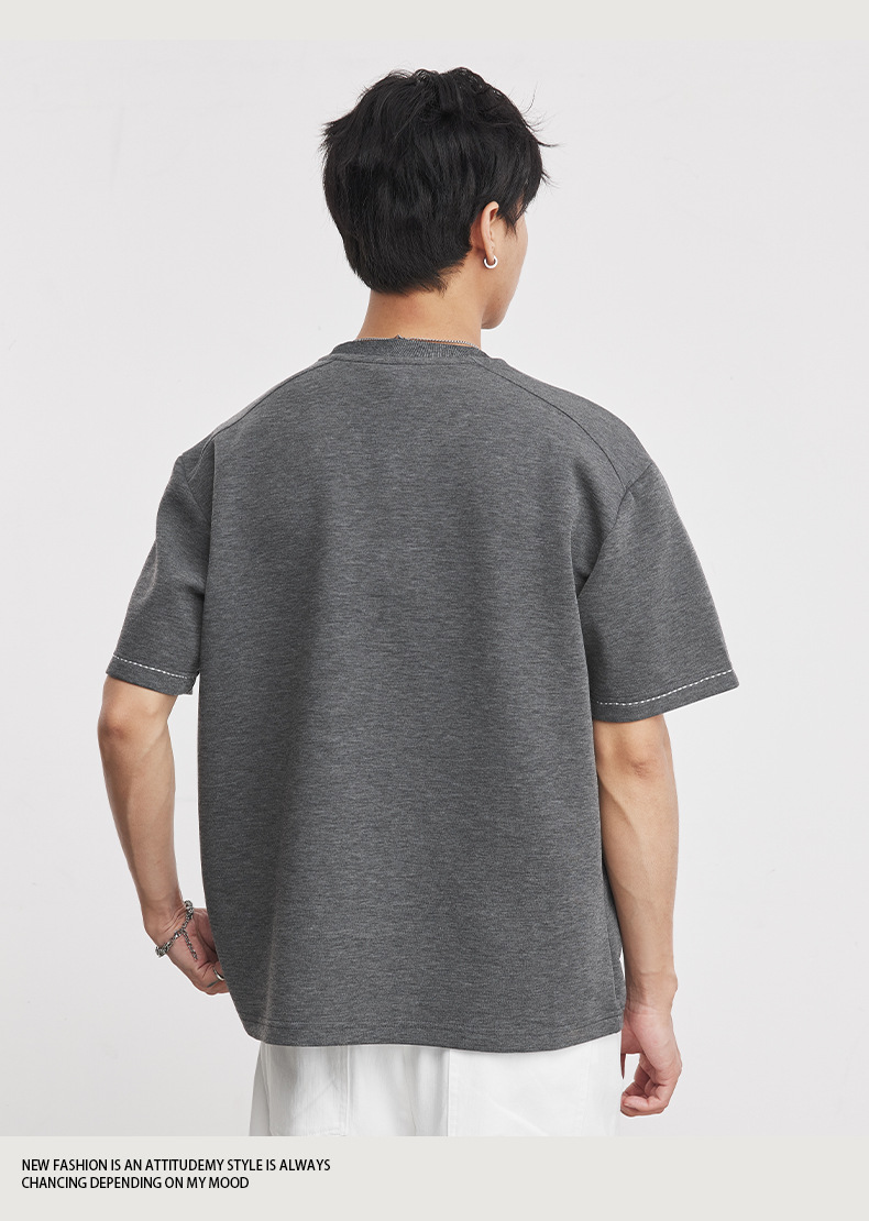 Áo thun nam cổ tròn tay ngắn chất liệu cotton dày 260g form rộng thoáng mát — trắng chi tiết 10