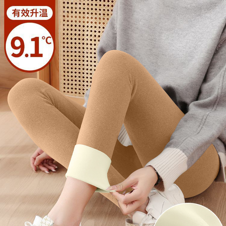 Calzoncillos largos de terciopelo de doble cara para mujer leggings Otoño e Invierno temperatura constante pantalones cálidos forrados de lana engrosada pantalones de lana