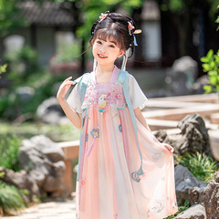 Girls' 23rd summer new short-sleeved Hanfu skirt baby skirt children's dress Chinese style fairy ethnic style