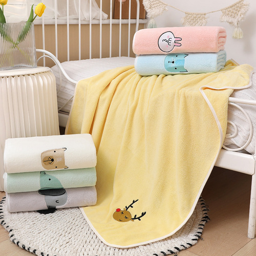 Manufacturer wholesale children's bath towel coral fleece ultra-soft absorbent blanket baby infant towel blanket swaddle blanket with low shedding