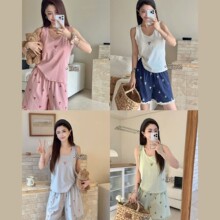 韓社한국사회2550冰感纯棉蝴蝶结套装带罩杯无袖短裤套装跨境