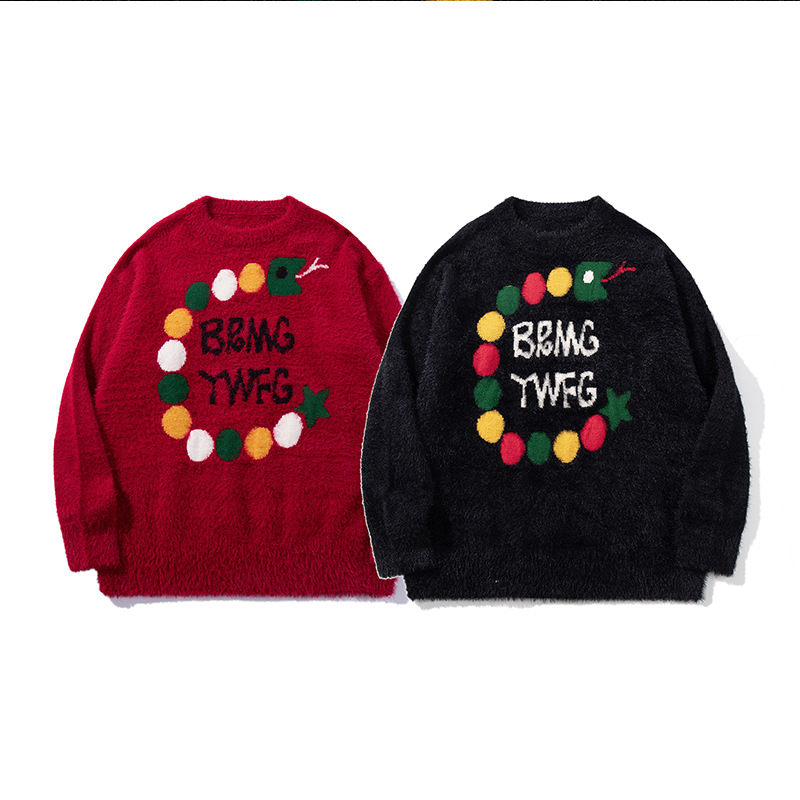 André.| Mujeres americanas suéter de letras retro otoño-invierno pareja superior versátil cuello redondo camisa de manga larga