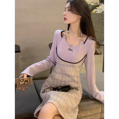 小香风连衣裙秋装女2025年新款假两件气质名媛长袖高级感法式裙子