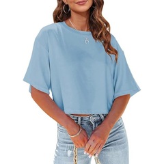 夏の越境アマゾン貿易 欧米風婦人服 新作ショート丈Tシャツ 丸首へそ出しトップス レディース新作貿易