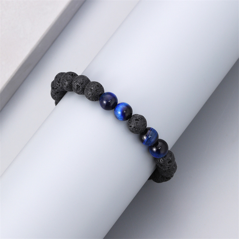 Cruz-frontera estación independiente piedra volcánica Ojo de Tigre Azul Piedra tejida pulsera DIY hombres de Europa y América nueva pulsera de 8mm
