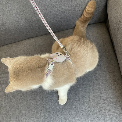 猫咪牵引胸背遛猫绳背心式防挣脱工字型猫链子溜猫胸背带