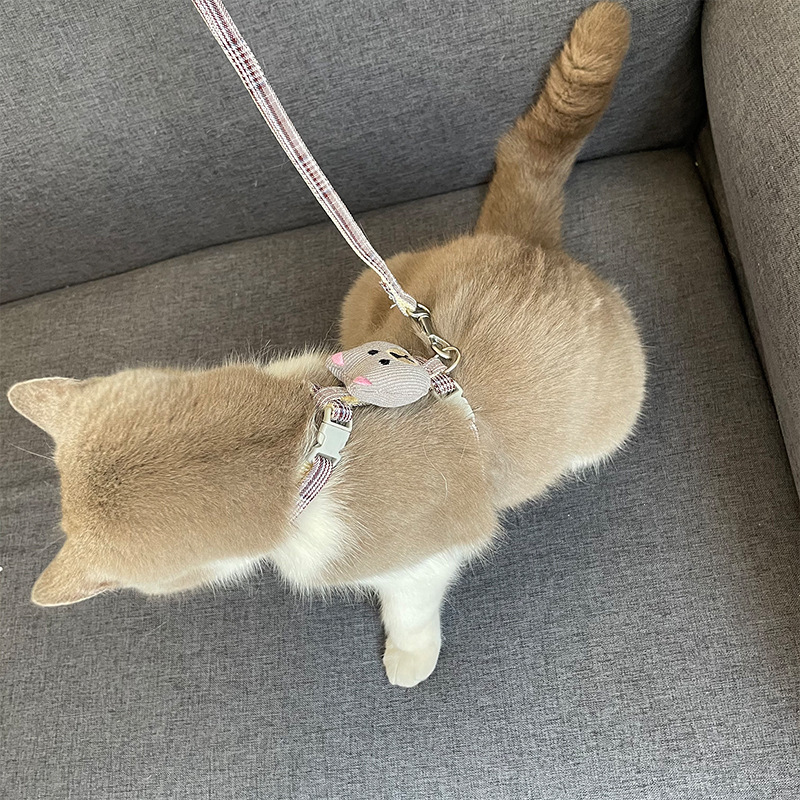 猫咪牵引胸背遛猫绳背心式防挣脱工字型猫链子溜猫胸背带