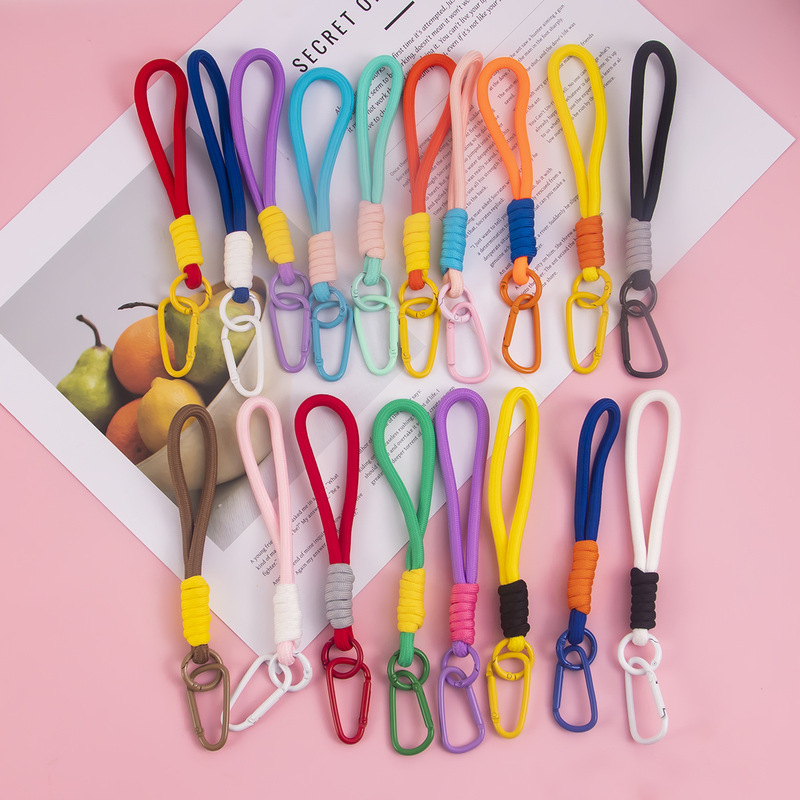 Color-Blocked Keychain Lanyard Carabiner Braided Doll Hand-Held Rope Plush Doll Doll Accessories Webbing Rope
