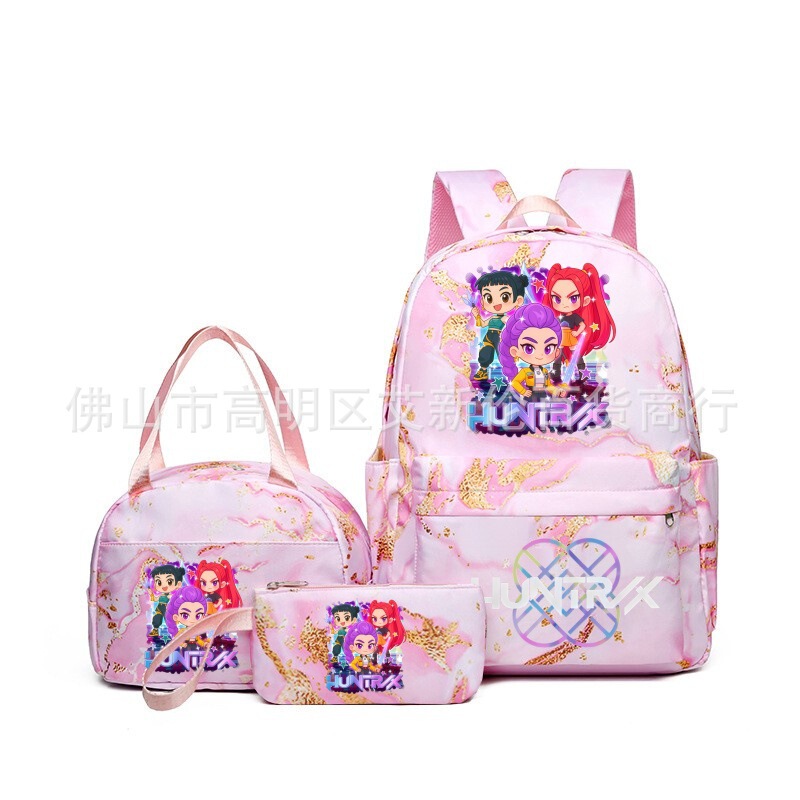 Cross-Border New Korean K-Pop Hunter Girl Group Cartoon Print Student Pencil Case Lunch Bag Three-Piece Backpack Cross-Border New Korean K-Pop Hunter Girl Group Cartoon Print Student Pencil Case Lunch Bag Three-Piece Backpack