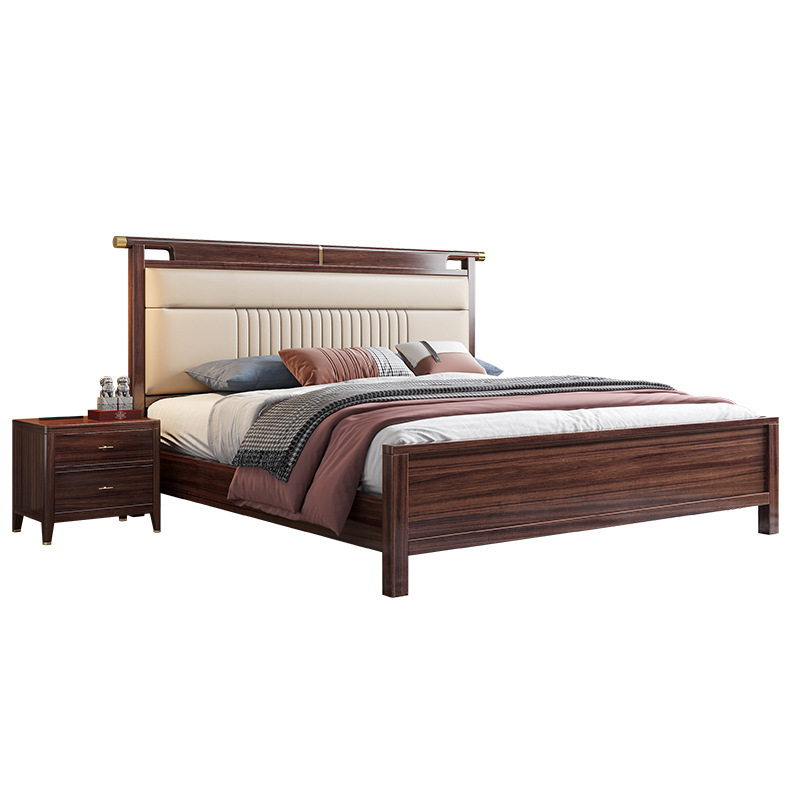 Nueva cama de madera maciza china de 1.8m cama doble dormitorio moderno simple de 1.5m cama de boda de madera maciza