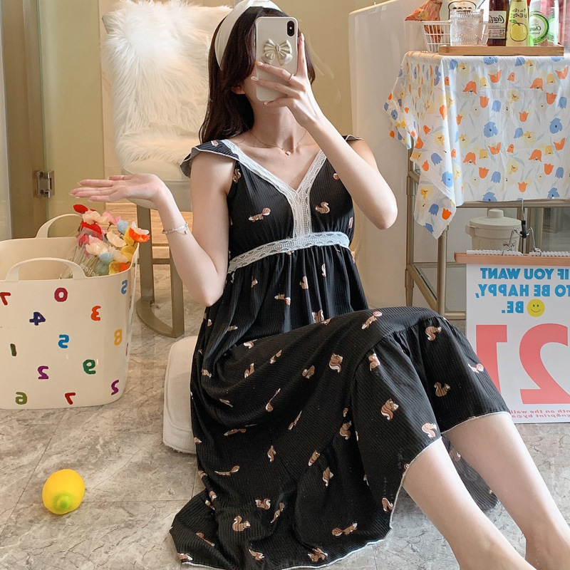 Princesa estilo suelto verano estilo coreano pijamas de las mujeres sueltas lindo camisón encaje con almohadilla en el pecho desgaste del hogar mujeres