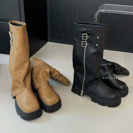 长靴女厚底增高高筒靴2025款不过膝长筒靴小个子裤管松糕底骑士靴