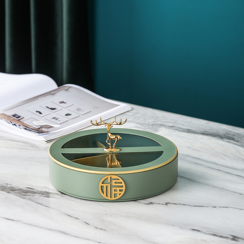 Hogar sala de estar Luz de lujo doble capa compartimiento giratorio fruta seca snack fruta placa té Mesa creativa boda dulces caja de almacenamiento