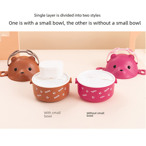 Single-layer portable lunch box with handle, microwave-safe bento box for office workers and students, Japanese style, with lid