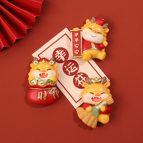 Creative National Trend Year of the Dragon Refrigerator Magnet Cartoon Message Clip New Year Home Decoration 3D Three-dimensional Resin Magnetic Magnet