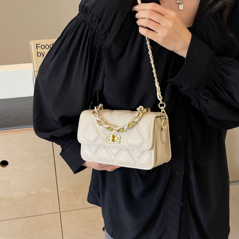 小香風菱格鏈條包包女2024春新款森系高顏值百搭單肩斜挎包小方包