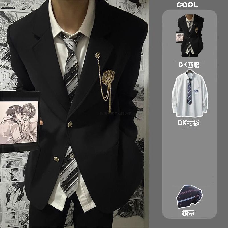 日系徽章dk制服男生一整套穿搭学院风jk西装外套情侣装西服套装潮