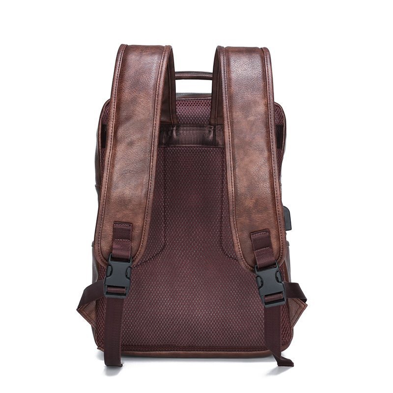 Men's PU casual business backpack, computer bag, fashionable large capacity travel bag_voghion.com