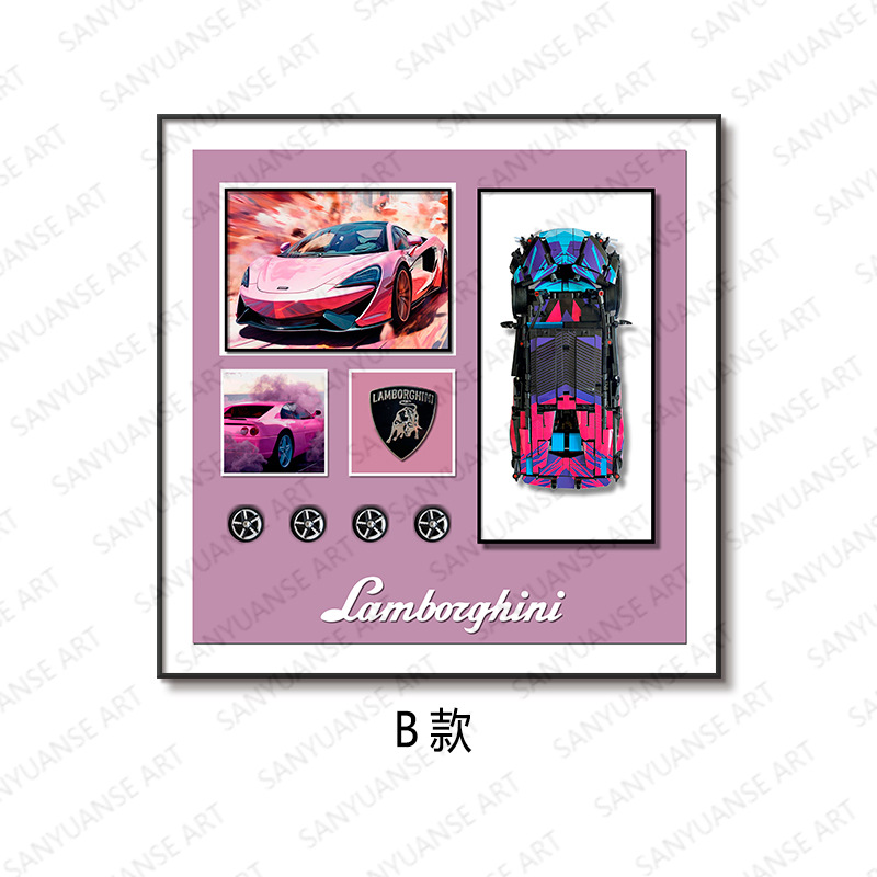 Sala de estar sofá pared de fondo pintura decorativa transfronteriza exclusivamente para bloques de construcción hechos a mano pintura colgante de automóvil pintura física tridimensional 3D