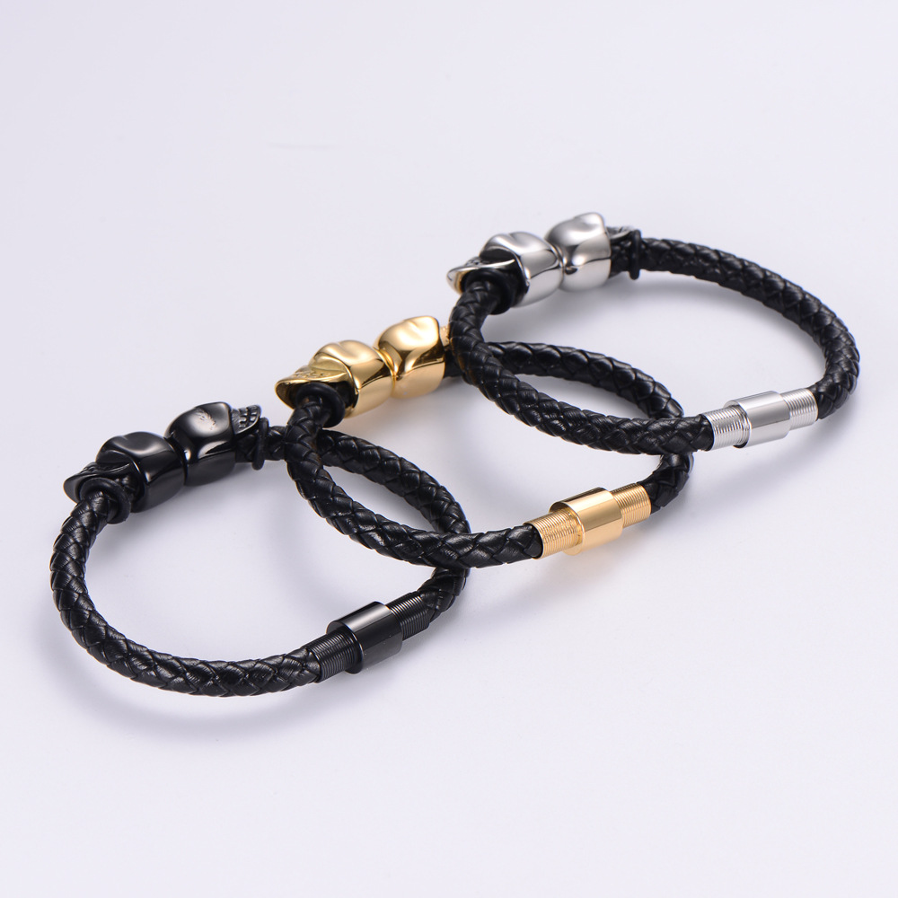 18K Gold Plated Plating Material Fashion 304 Stainless Steel No Inlaid 18K Gold Plated Vacuum Plating Men'S Men Cord & Leather Bracelets