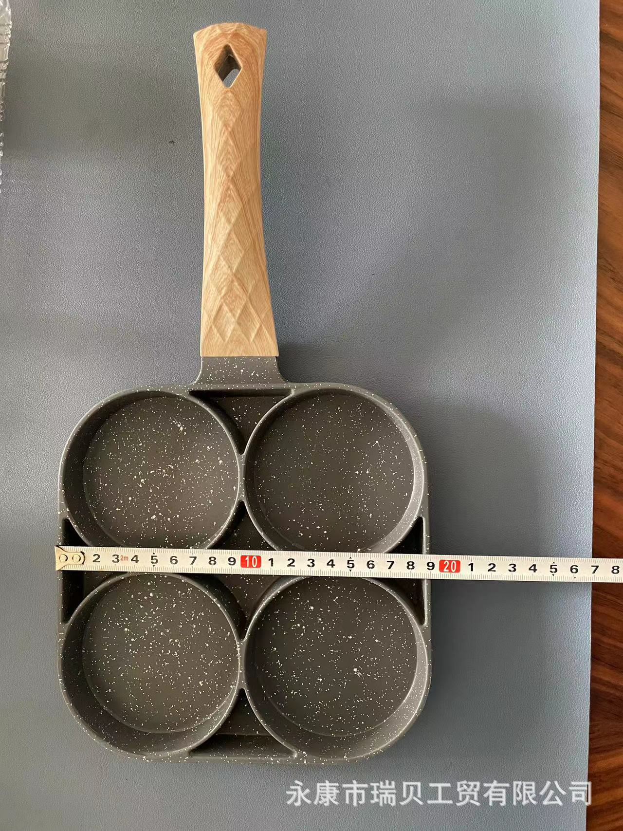 Sartén para huevos de cuatro orificios con mango grande de doble fondo de 18cm/19cm, sartén plana antiadherente para huevos, bola de masa, hamburguesa para desayuno