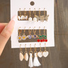 Metal stone inlay, earrings, set heart-shaped from pearl, suitable for import, 9 pair, wholesale