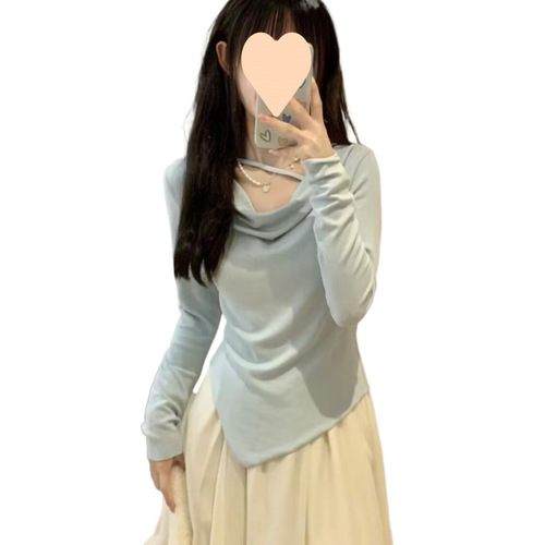Cozy Winter-Spring Tea Party Dress Set: Irregular Long-Sleeve Top with High-Waisted Skirt