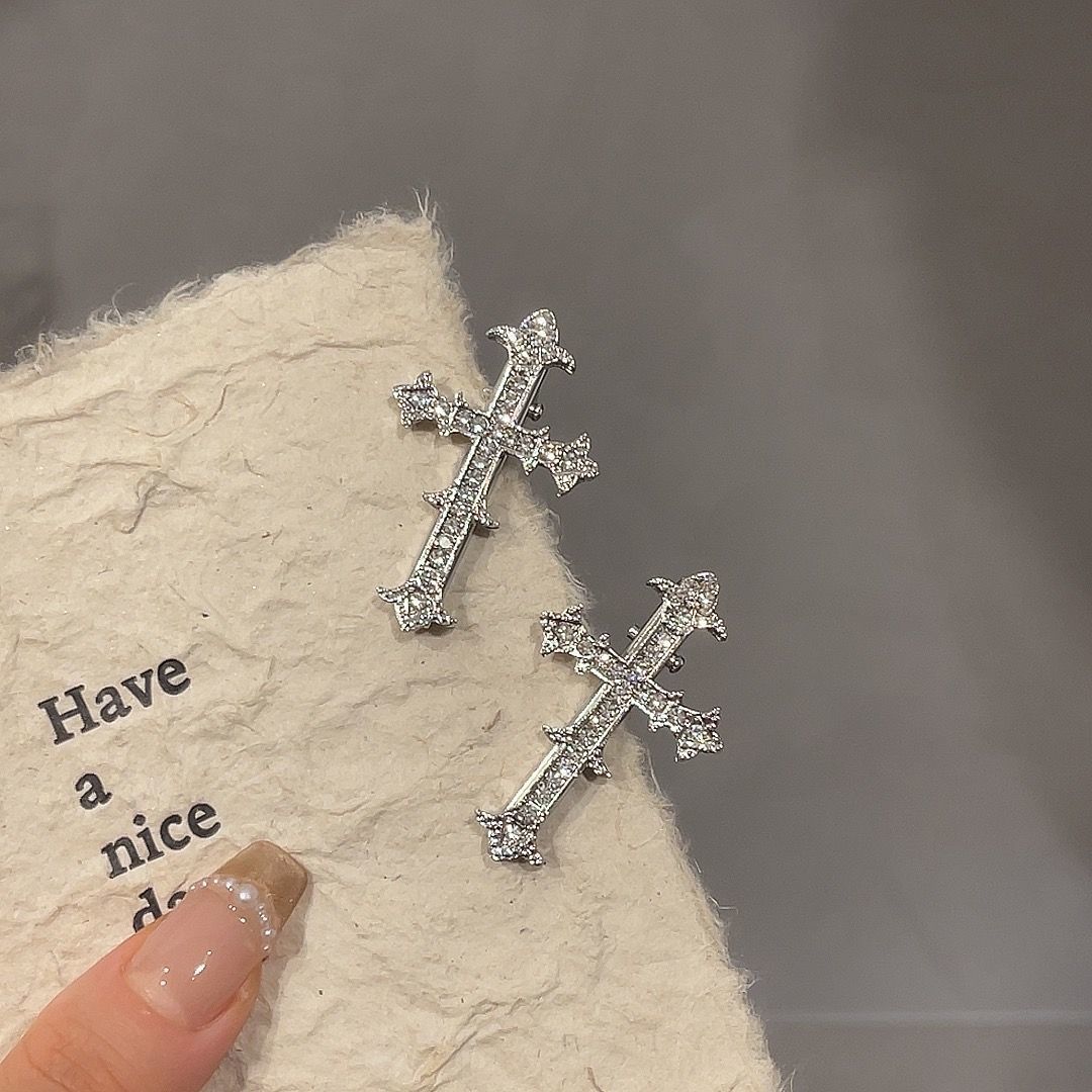 甜酷辣妹十字金属闪钻高级感鸭嘴发夹爆款发卡侧边刘海夹高颜值